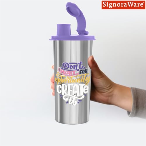 Image of SignoraWare Jumbo Stylish Stainless Steel Sipper | Airtight & Leakproof Lid | Easy to Clean & Carry | Ideal for Kids, Office, Gym, Travel, School & Outdoor Use (500ml | Purple)