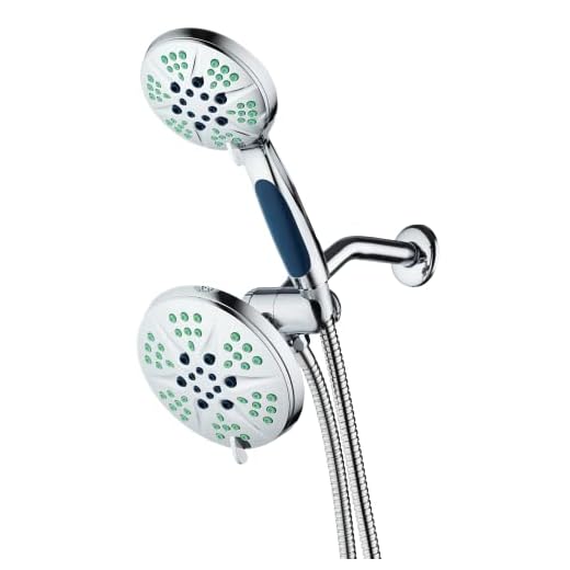 Antimicrobial Anti-Clog Rainfall Shower Combo | Bathroom Accessories Hotel Spa NOTILUS Antimicrobial High Pressure Luxury 3-in-1 Rain Shower Spa Combo, 2-zone Antimicrobial Anti-Clog Nozzles- 6 Settings, 6'', Anti-Slip Grip, Metal Fittings, Stainless Steel Hose, Chrome