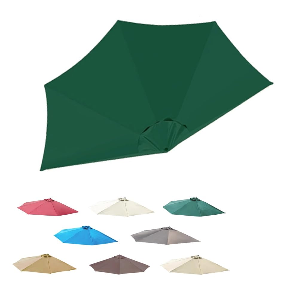 RTVGNSZSJL Half Round Umbrella Replacement Canopy 9ft 5 Ribs Patio Umbrella Canopy Cover, Replacement Parasol Canopy For Backyard Market Pool(Green)