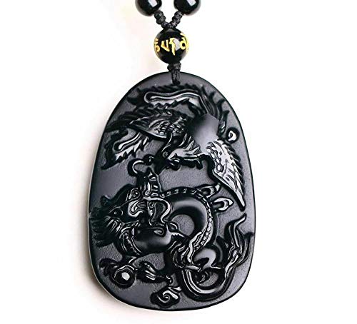 VBNHGF Statuen Statue Sammlung Schwarze Farbe handgeschnitzte Drachen Phoenix Amulett Charm Anhänger Halskette Cover