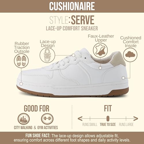 Image of CUSHIONAIRE Serve Casual Walking Sneakers for Women, Lace Up Tennis Shoes with Memory Foam and Gum Rubber Sole, Wide Width Available
