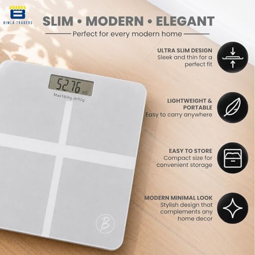 Image of Btag Premium Digital Body Weight Scale | 26x26 cm Wide Platform | Clear LCD Display | Anti-Skid Base | 180 kg Capacity Cross Design (White)