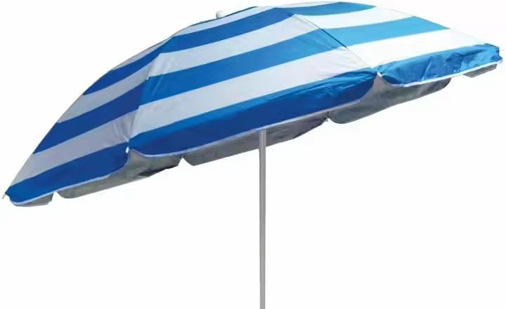 Peng Essentials SunSplash Beach Parasol | UV-Resistant Canopy, Tilt Adjustable, Lightweight & Foldable Sun Umbrella for Outdoor, Garden & Beach Use (Blue & White) 2