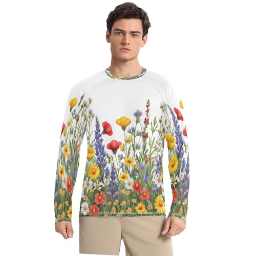 Beautiful Wildflowers Men's Sun Protection Shirts UPF 50+ Long Sleeve UV Rash Guard Quick Dry Swim Shirts