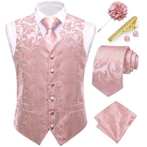 Dubulle Mens Vest and Tie Set Paisley Floral Waistcoat Neckties for Men Lapel Pin Clip Set Wedding Business