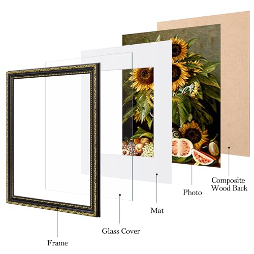 Image of eletecpro 11x14 Vintage Picture Frame, Glass Cover, Black Gold, 2-Pack | Display Photo 8x10 with Mat or 11x14 without, Horizontal or Vertical, Tabletop or Wall Decor