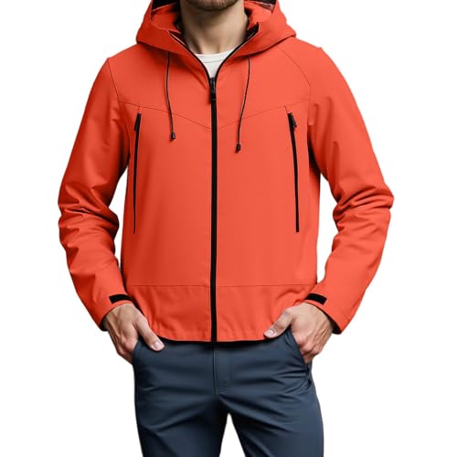 Generisch Chaqueta impermeable para hombre, transpirable, chaqueta de entretiempo, ligera, con capucha, para primavera, otoño, tiempo libre, cortavientos, chaqueta softshell para senderismo, viajes