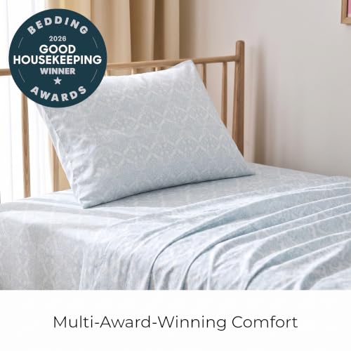 Image of Mellanni Twin Sheets Set - 3 PC Iconic Collection Bedding | Hotel Luxury, Extra Soft, Cooling Bed Sheets - Wrinkle, Fade, Stain Resistant (Twin, Laced Sky Blue)