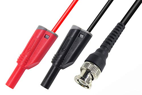 Image of Measurement & Analysis Instruments Digital Multimeters & Oscilloscopes - BNC Q9 to Dual 4mm Stackable Shrouded Banana Plug with Test Leads Probe Cable 100CM