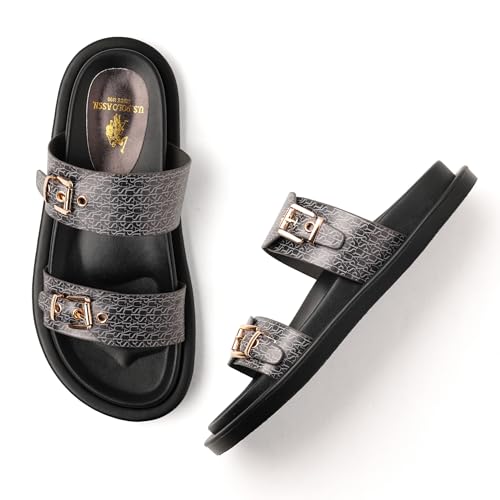 Image of U.S. POLO ASSN. Maria Black Footbed Flats With Monogram Logo