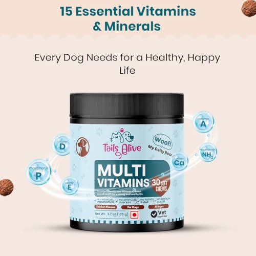 Image of 15-in-1 Multivitamin Soft Chew Supplements for Dogs | Daily Vitamins & Minerals for Immunity, Energy & Growth | Cold-Pressed, Vet Approved | Chicken Flavour | For All Breeds - 30 Soft Chews