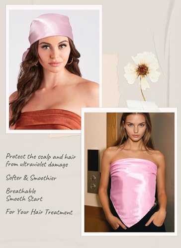 CHLINS 35” Large Head Scarf for Women Satin Head Scarf 2Pcs Square Silk Like Hair Scarf Bandanas Hair Wrapping Neck Scarf4