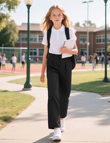 Image of Girls Dress Pants Wide Leg Uniform Pants for Girls Preppy Clothes Size 7-14 Years