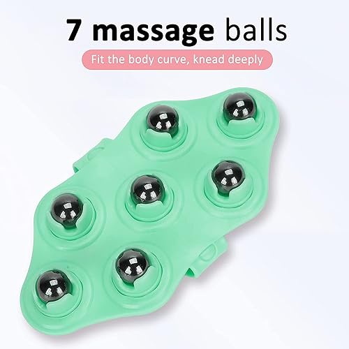 Image of RIVAAN's Palm Shaped Massage Glove, a portable manual massager with 7x 360-Degree magnetic roller balls for a deep tissue massage, for relieving muscle pain of the entire body (Green- 1 Pcs)