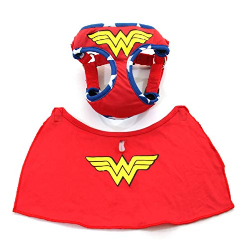 Peitoral Com Guia Para Cachorro Air Mesh Mulher Maravilha - Sula Pet - Vermelho/Azul 70207-P