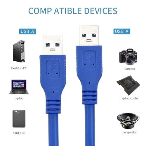 Image of Madhabi USB 3.0 to USB 3.0 Cable 1M (Blue) - High-Speed 5Gbps Data Transfer Cord for PC, Laptop, Printer, External Hard Drive, Keyboard, Gaming, Durable Plug & Play Design