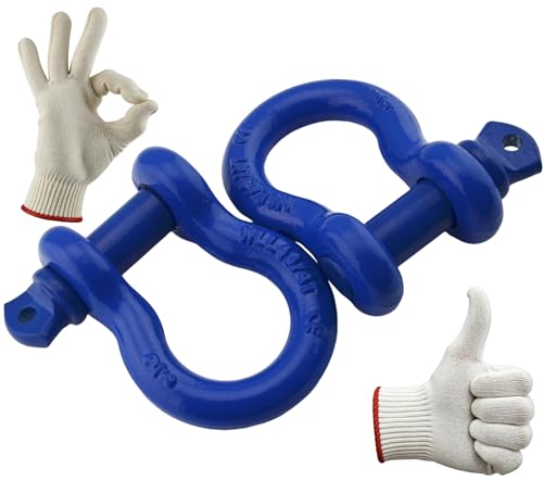 Trailer Shackles 3/4 Bow Shackle Rugged Steel Forged 28.5 Ton (57,000 lbs) Max Break Strength Off Road Shackles Blue Powder Coated Heavyduty Shackles 3 Year Guarantee with Safety Gloves (Pack of 2)