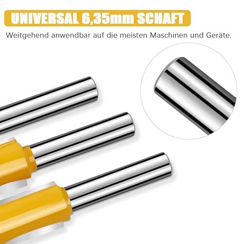 15 Stück Fräser für Oberfräse, Oberfräse Fräser set, Wolframkarbid Oberfräser , Oberfräser Set mit Holzkoffer für Holzbearbeitung (15 Stück – 6.35mm Schaft – Gelb)