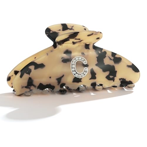 Image of LILIE&WHITE Christmas Gift Tortoise Initial Hair Clips For Women With Letter Rhinestone Hair Claws Trendy Monogram Claw Clips For Thick Hair Alphabet C