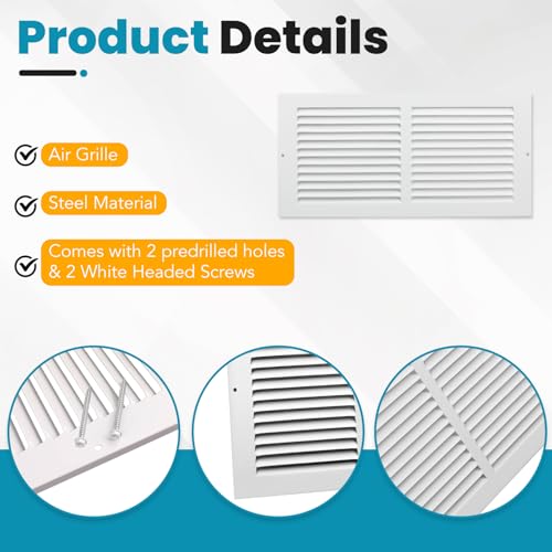 VOISEN Return Air Grille,Fits 14x6 Duct Opening,Steel Return Vent Cover, White Vent Cover Grill for Sidewall and Ceiling,HAVC Cold Air Return Vent Cover,Overall Size:15.8"W X 7.9"H by VOISEN - Used condition - Image 6