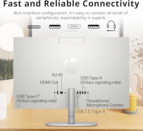 Image of HP 27 inch FHD Touchscreen All-in-One Desktop, Intel 12 Core Ultra 7 255U, 64GB RAM 1TB SSD, 9H DVD & Wireless Keyboard & Mouse, Bluetooth, HDMI, Wi-Fi 6, Windows 11 Home, White