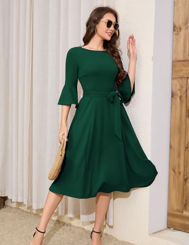 Image of HomRain Women's Church Dresses Modest Bell Sleeve Wedding Guest Cocktail Tea Party Vintage Evening Dress