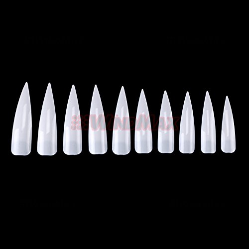 WindMax US Seller Long Stiletto Point Half Cover False Fake Artificial Nails Tips Art Tools (1Bag,500Piece, White)