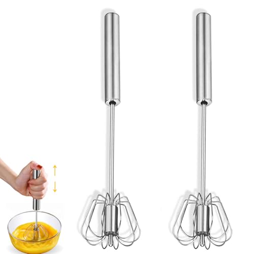 2-in-1 Egg Blender - Rotating Hand Push Milk Frother & Whisk Mixer