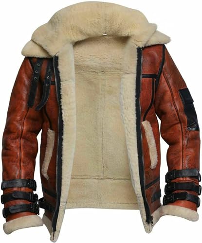 Luxurious Brown shearling jacket sheepskin leather For Men
