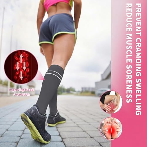 Image of Sooverki Compression Socks for Women & Men 6 Pairs is Best Supportive Knee High Stockings for Circulation, Travel, Nurses