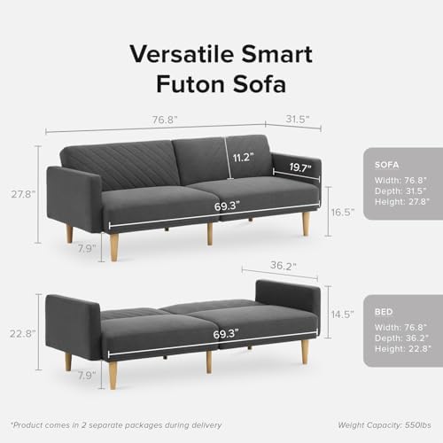 mopio 76.4" Futon Sofa Bed, Couch, Loveseat, Sleeper Sofa, Mid Century Modern Futon Couch, Sofa Cama, Couches for Living Room (Dark Gray Fabric) - Thumbnail 3