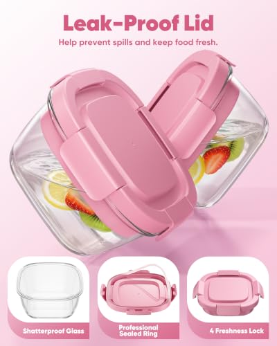 Image of Canfanni Glass Salad Container, 56oz Bowl with Airtight Lids, Tray, Fork