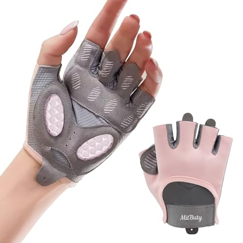 MitButy Guantes Gimnasio para Hombre y Mujer – Guantes sin Dedos para Gym, Crossfit, Pesas, Deporte & Fitness con Puntos Antideslizantes de Silicona para Agarre Seguro & Protección de la Palma