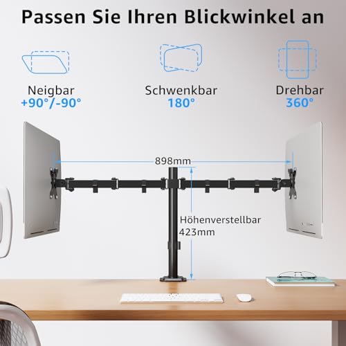 MOUNTUP Monitor Halterung 2 Monitore für 13-32 Zoll Flach&Curved Bildschirm – Ansicht 4