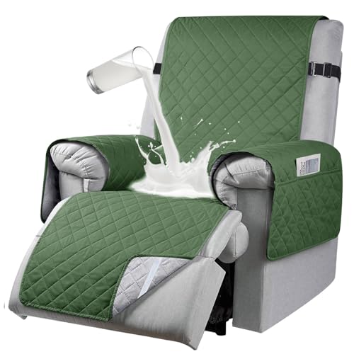 RAPRAP Waterproof Recliner Chair Covers with 6 Side Pockets, 1 Seats Recliner Cover with Adjustable Tightening Straps