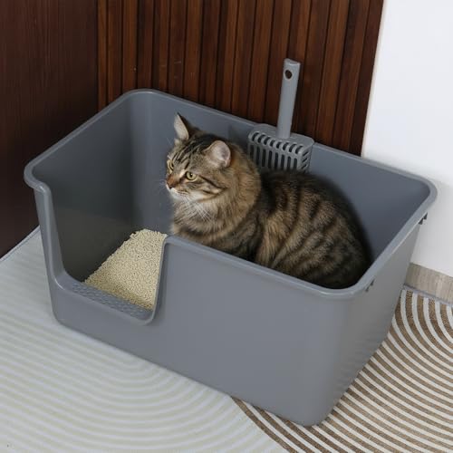 Juego de 4 areneros grandes para gatos con lados altos y pala miniatura 4
