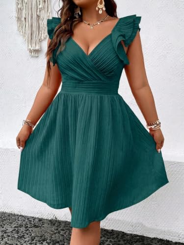 Image of Floerns Women's Plus Size Wrap Front Sweetheart Neck Ruffle Cap Sleeve A Line Dress