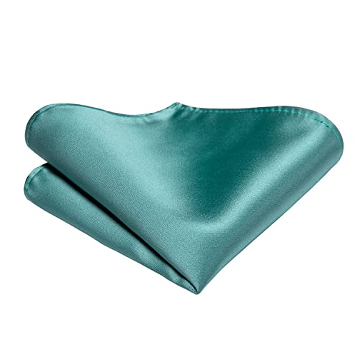 Image of Hi-Tie Solid Teal Green Ties for Men Silk Woven Necktie and Lapel Pin Pocket Square Cufflinks Sets Formal Business Wedding