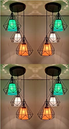 Image of Arus Metal and Glass Diamond Shaped with Glass Piece 3 Light Combo Ceiling Light for Home and Office (Multicolor Pack of 4 Set)