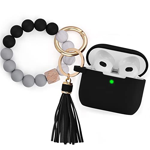 Image of Filoto Silicone Case for Airpods 3 (2021) with Bracelet Keychain, Cute Protective Case for Apple Air Pod 3 Wireless Charging, Black