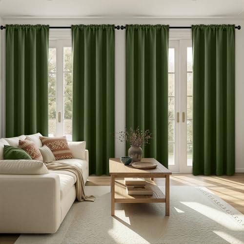 Image of MIULEE 84 Inch Length Olive Green Blackout Bedroom Curtains Set of 4 | Thermal Curtains for Summer Heat, Light Blocking Privacy Bedroom Window Drapes, Top&Bottom Rod Pocket, Living Room