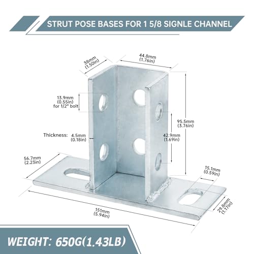 LAICCUM 4 Pack Slotted U Bracket Base for 1-5/8" Metal Strut Channel, Heavy Duty Mounting Plate for Suspended Ceiling & Pipe Clamp Support by LAICCUM - Used condition - Image 2