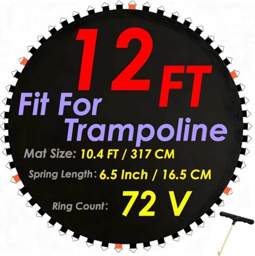 Tapis de saut pour trampoline de 366 cm avec anneau en V, accessoire de trampoline, tapis de saut de rechange, 72 boucles (noir 72 anneaux en V)