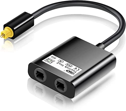 Image of EMK Optical Splitter 1 in 2 Out Fiber Optic Audio Splitter 1x2 Toslink Optical Adapter for Home Theater,Sound bar,Speaker,Xbox 360,Playstation,TV, DVD Player and More - Black (Black)