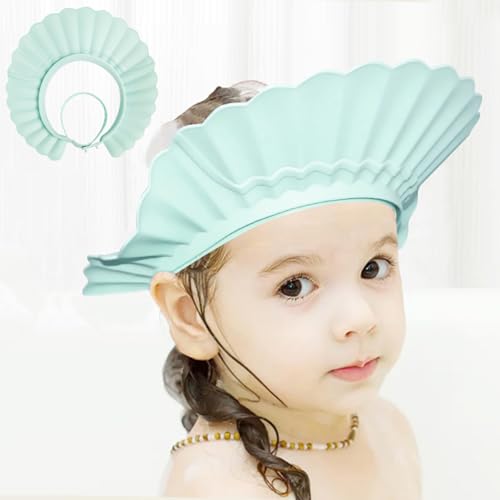 Baby Shower Cap Bath Visor Protection Silicone Adjustable Safe Shower Bathing Cap for Infants Toddler Baby Kids Children (6 Months-12 Years old/15.8-22.8In, Haze Blue)