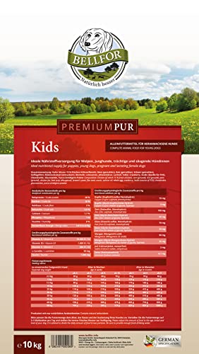 Bellfor Premium PUR Kids Glutenfrei Hundefutter für Welpen Ideale Nährstoffversorgung für Welpen, Junghunde, trächtige und laktierende Hunde 10 kg