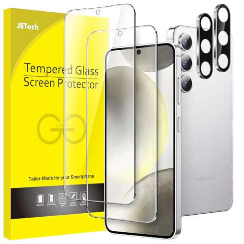 JETech Schutzfolie für Samsung Galaxy S24 5G 6 2 Zoll mit Kameraschutz Gehärtete Glas Displayschutz Fingerabdruck ID Kompatibel HD Klar 2 Stück Jeweils