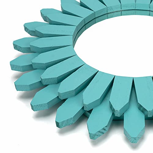 Honiway Beach Wall Decor Mirror 21 inch Wood Coastal Wall Decor Sunburst Boho Home Decor Room Decor for Bedroom Living Room Entryway Cyan - Image 5