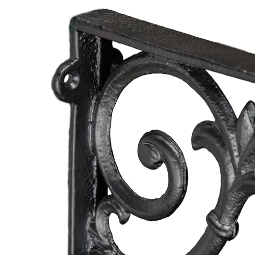Relaxdays Regalwinkel, 4er Set, Gusseisen, antike Regalträger, Winkel Regalbretter, HxBxT: 24,5 x 4 x 24,5 cm, schwarz