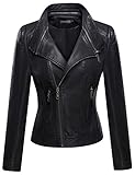 Tanming Women's Faux Leather Collar Moto Biker Short Coat Jacket (Large, Black12)